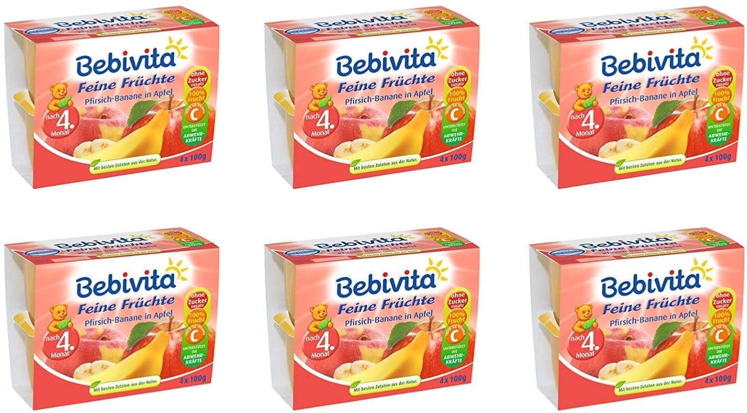 Piersică-banană în suc de mere, pachet de 6 ( 6 X 4 X 100 G ) Mama si Copilul Naty Shop Default Title