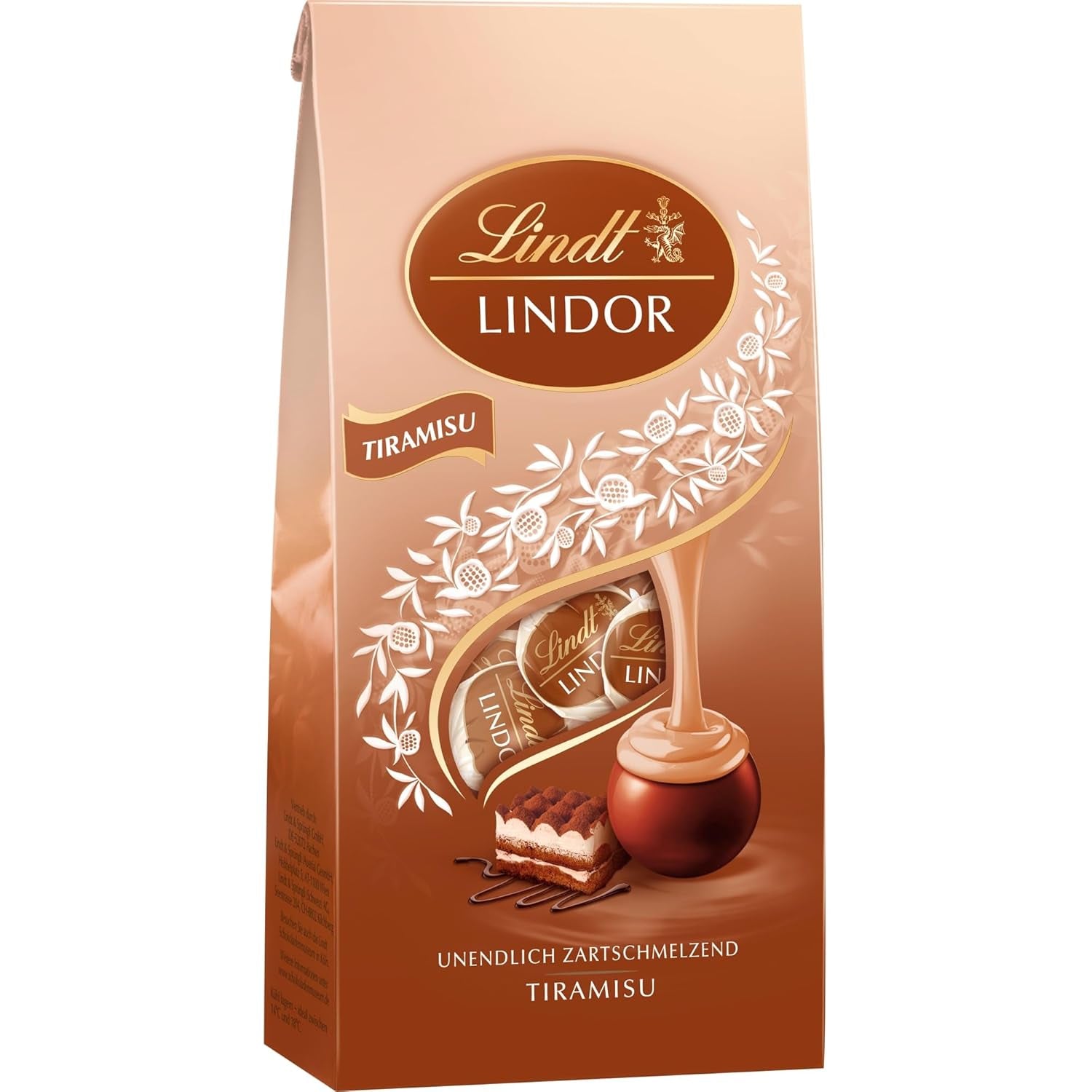 Lindt csokoládé | LINDOR Tiramisu táska | 137g | 11 tejcsokoládé golyó szájban olvadó tiramisu töltelékkel | Ajándék csokoládé