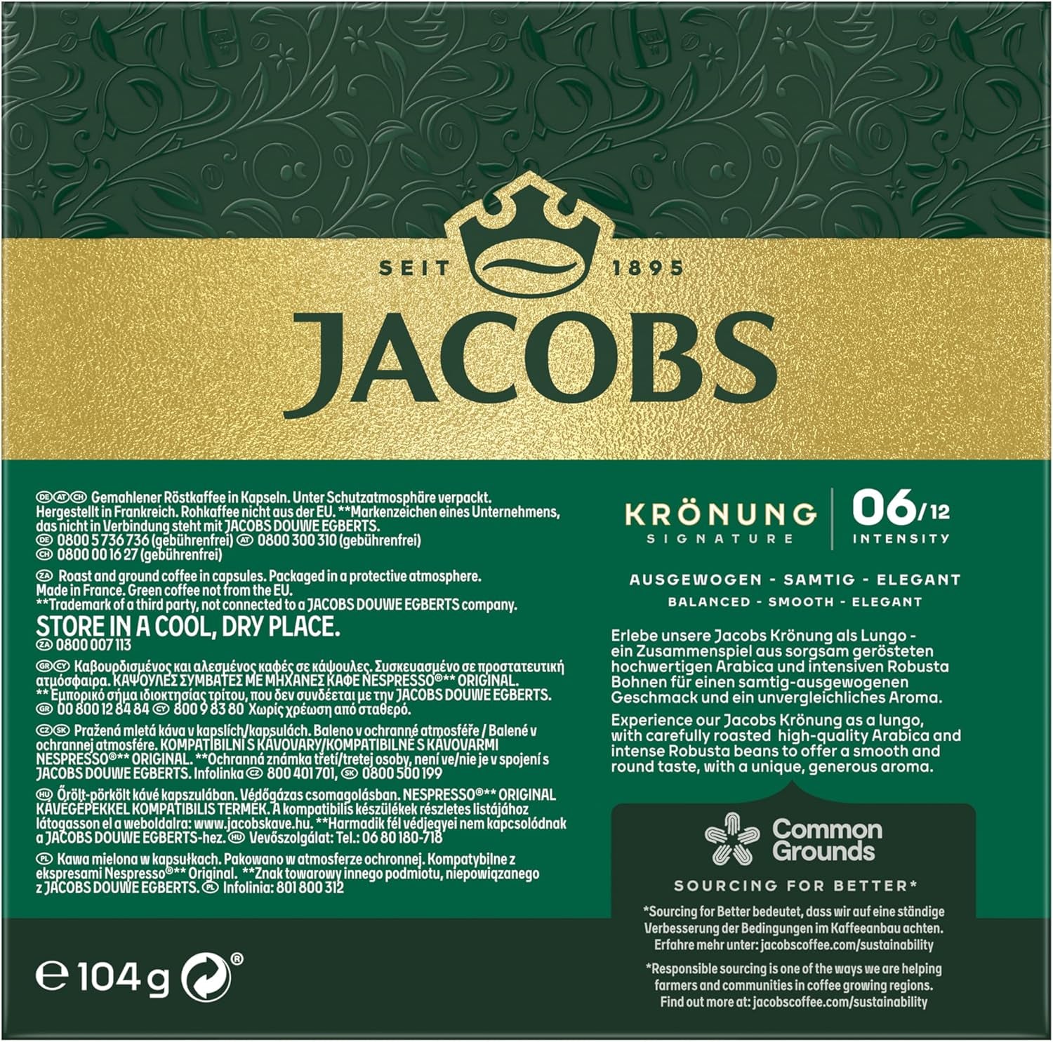 Jacobs Kaffeekapseln Krönung Crema, Intensität 6/12, 10 x 20 Getränke, Nespresso* kompatible Kaffee Kapseln, 200 Kapseln
