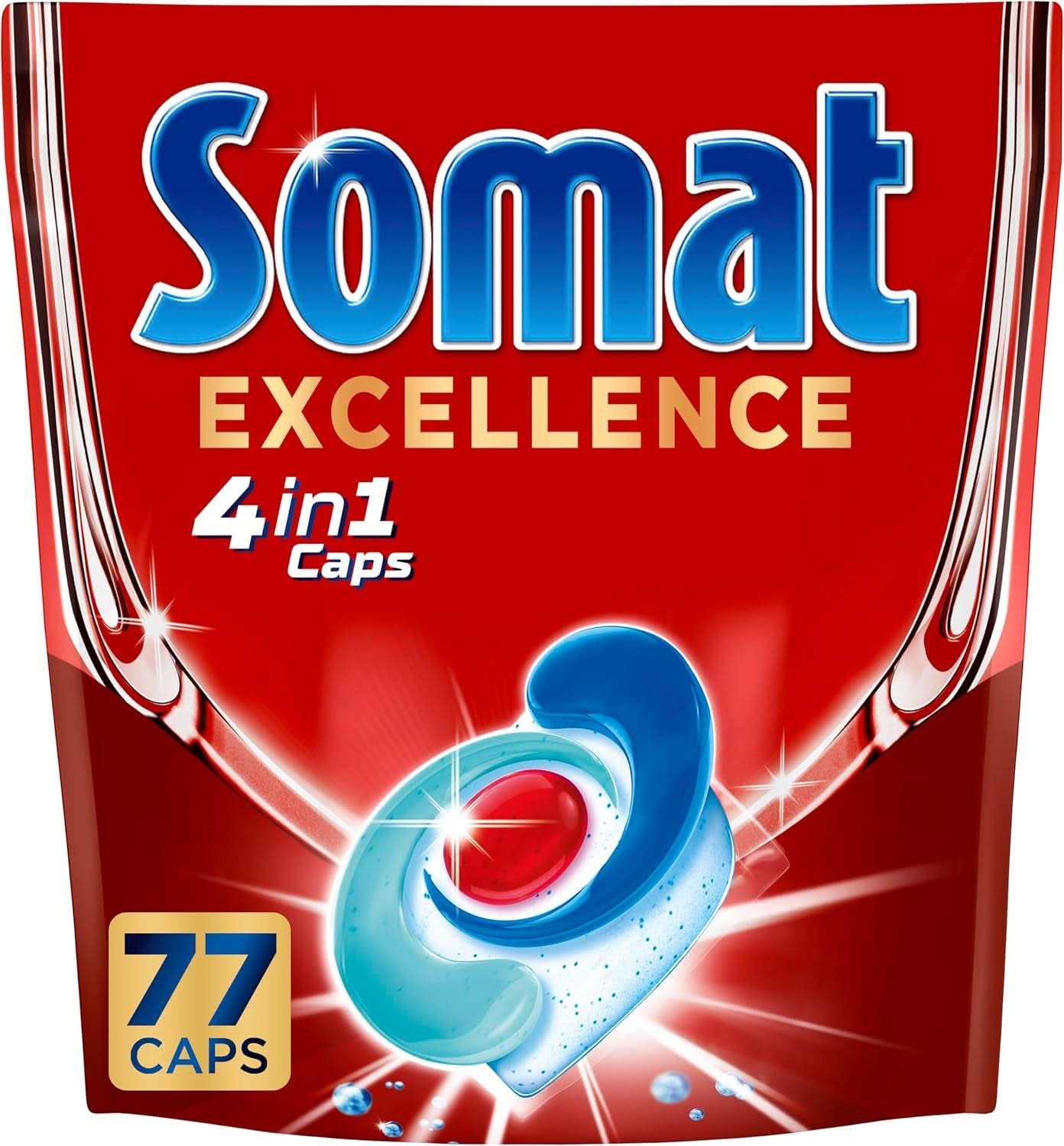 Somat Excellence 4 az 1-ben kupak (141 kupak), gyorsan oldódó mosogatógép mosogatószerek Naty Shop konyhai mosogatószerek 77 kapszula friss