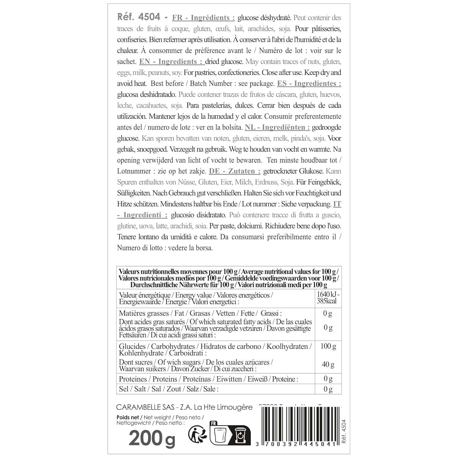 Scrapcooking Dörrte Glukose, 200 G Indulcitori Naty Shop