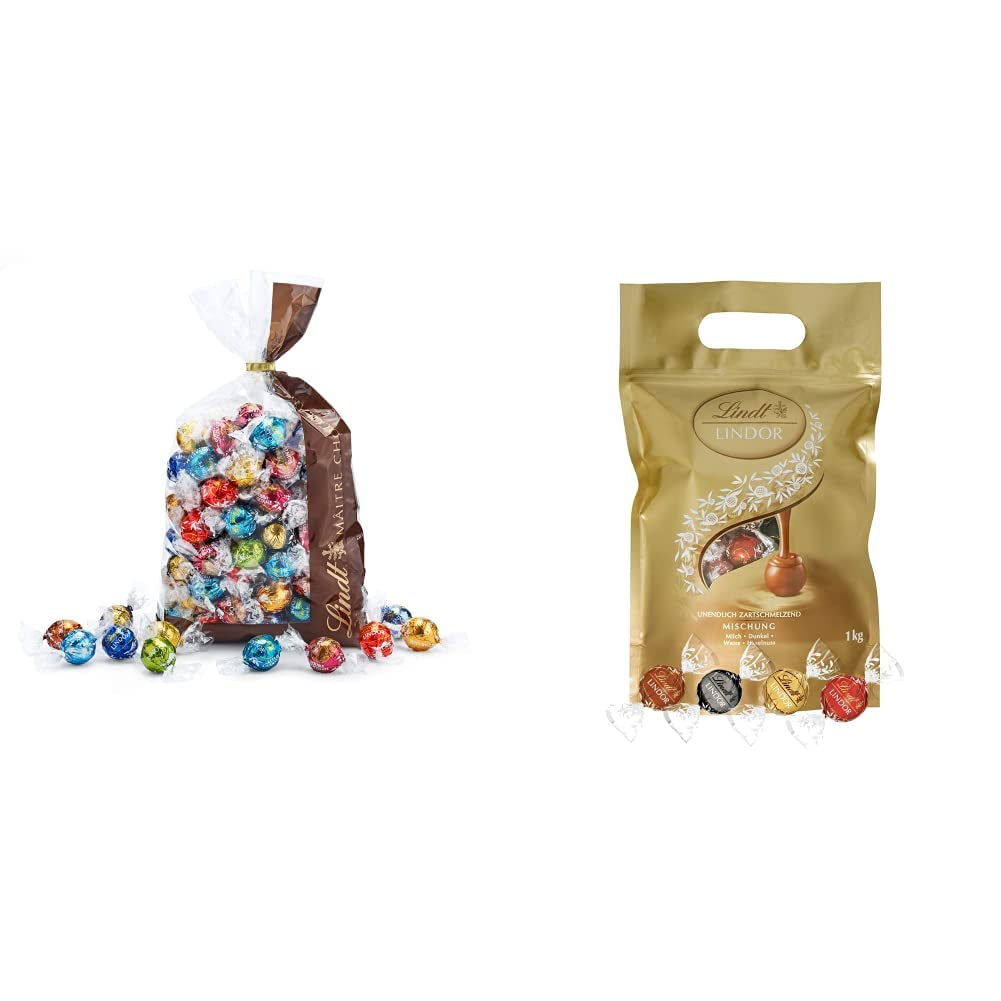 Csokoládé mix LINDOR | 1371 g | kb. 109 golyó: Klasszikus keverék tejcsokoládé golyókhoz és LINDOR | kb. 80 db csokoládégolyó (tej, fehér, sötét 60%, mogyoró) | Ömlesztett csomag, 1 kg