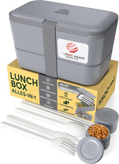 Cutie de prânz Umami pentru adulți, cutie bento stivuibilă etanșă cu 4 tacâmuri și compartimente, cutie de prânz pentru adulți, recipient pentru salată to-go, cutie de prânz pentru picnic / birou, gri cărbune, 1500 ml Cutii depozitare alimente Naty Shop Gri cărbune L - 1500 Ml Stivuibile unul în celălalt