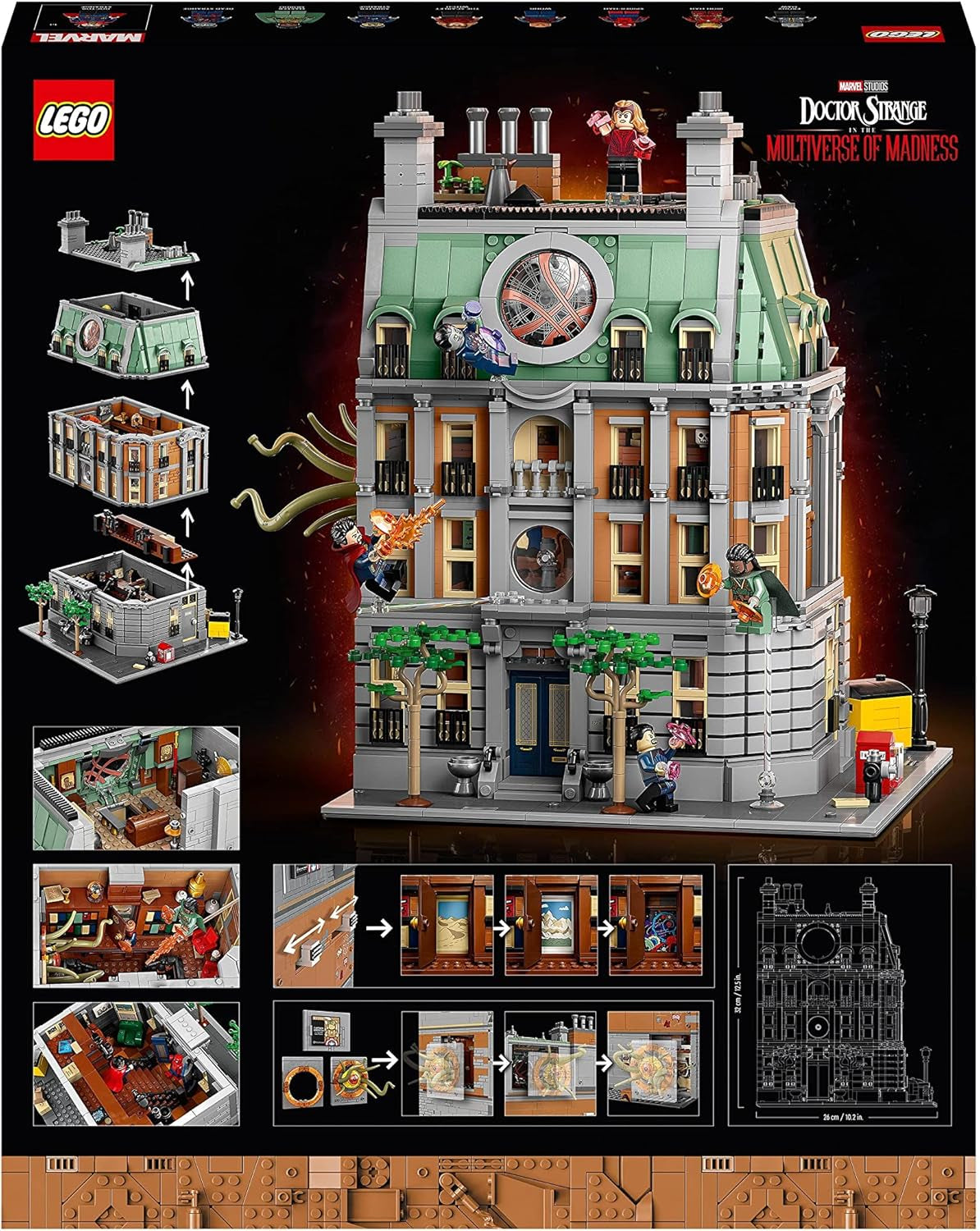 LEGO Marvel Sanctum Sanctorum 3 emeletes moduláris építőkészlet Doctor Strange és Vasember minifigurákkal Bosszúállók: Végjáték játékház rajongói gyűjthető nagy szoba dekoráció 76218 építőkészlet Besuche den LEGO-Store