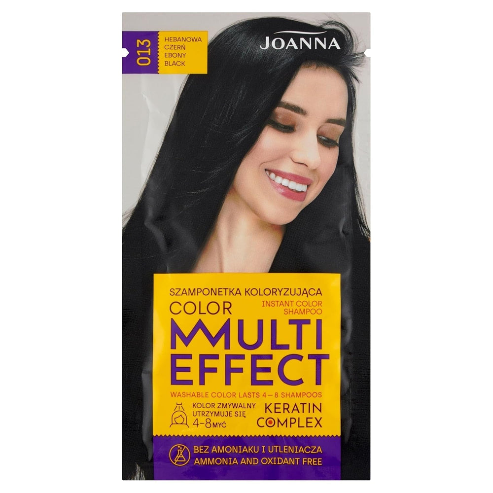 Șampon colorant Joanna "Multi Effect" - Șampon colorant pentru păr într-un plic - Rezistă între 4 și 8 spălări - Colorarea părului fără amoniac și agenți oxidanți - Cappuccino aromat Vopsea pentru par Naty Shop Ebony negru