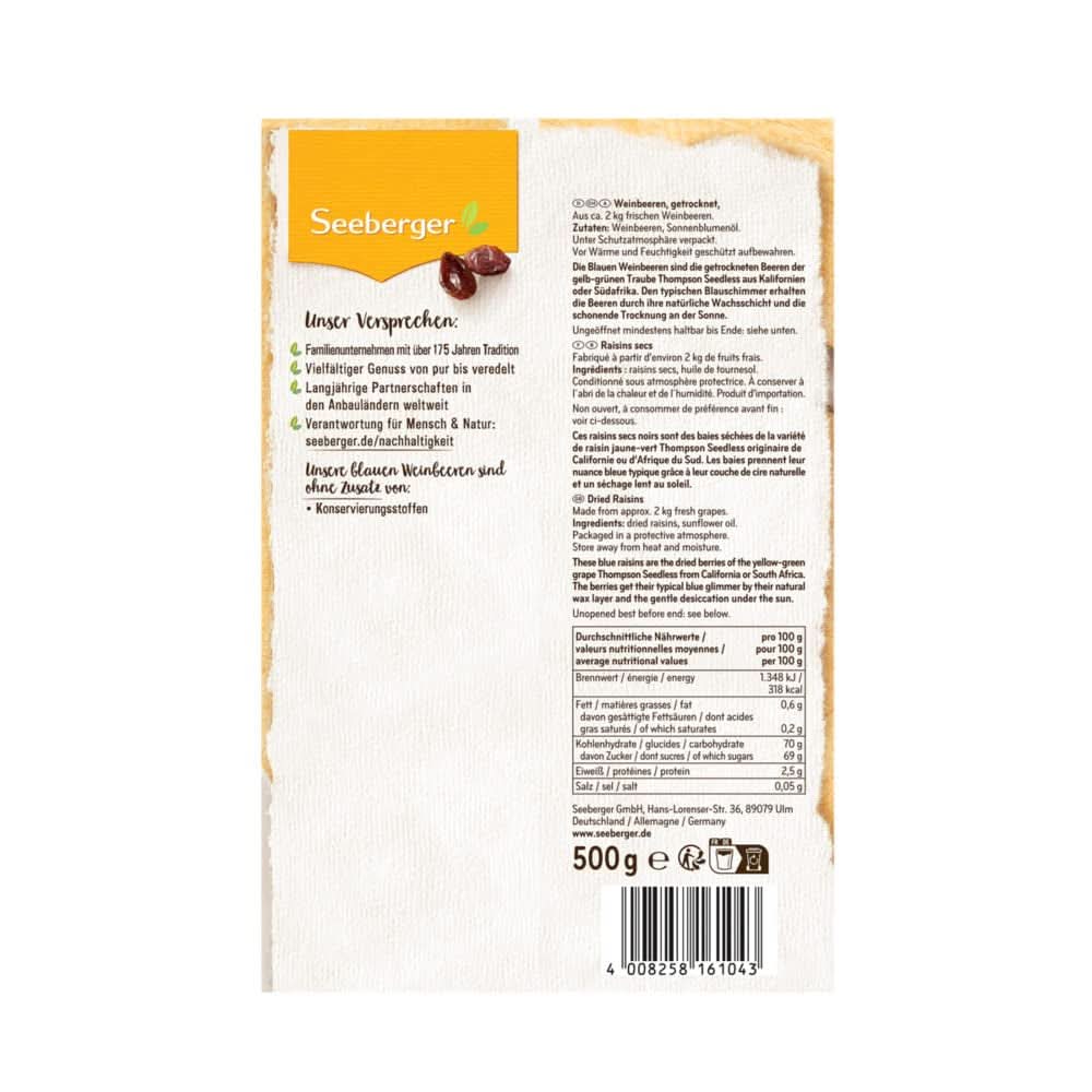 Seeberger, Magnélküli Thompson Juicy-Sweet Mazsola, 8 x 500 gramm Naty Shop dehidratált termékek