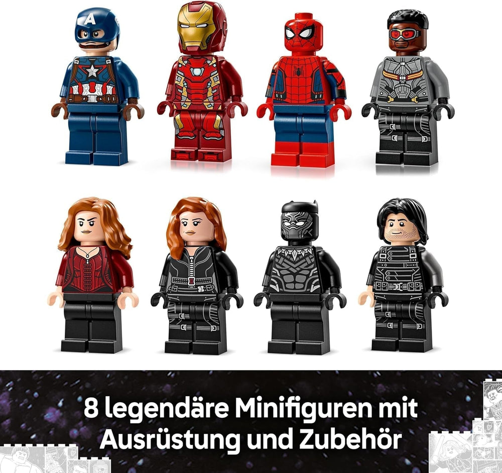 LEGO Marvel Amerika Kapitány: Polgárháborús akciópárbaj - Szuperhős játékkészlet 8 minifigurával - Repülőgép építő- és játékkészlet - Ajándék fiúknak és lányoknak 76314 építőkészletek Besuche den LEGO-Store