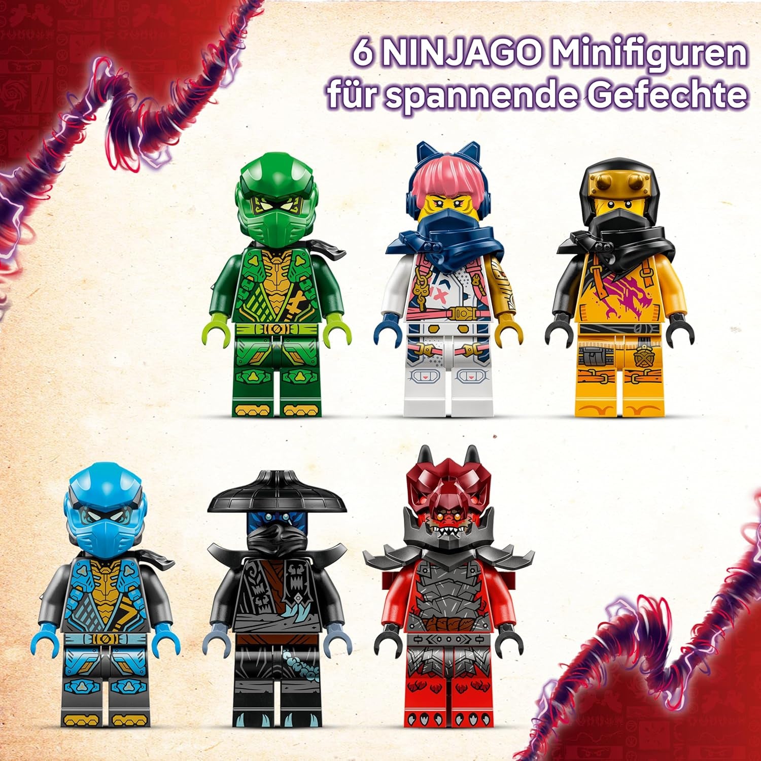 LEGO NINJAGO Chaosdrache Donnerzahn - Spielzeug mit 6 Ninja Minifiguren - Rollenspiel Bauset für Jungen und Mädchen ab 8 Jahren - Geschenke für TV-Serie Aufstieg der Drachen 71832