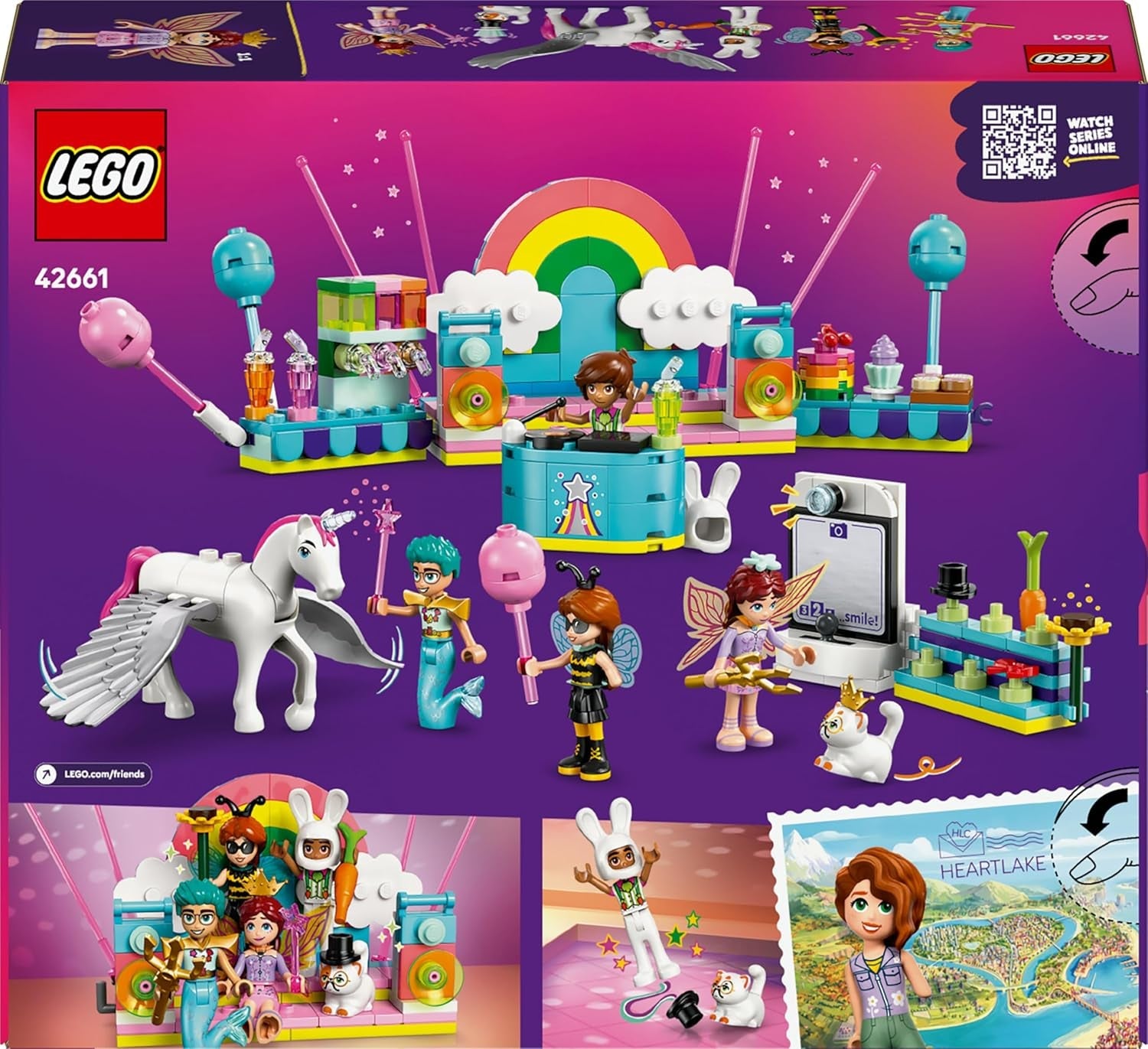 LEGO Friends Kostümparty mit Einhorn und Fee - Spielzeug für Mädchen ab 6 Jahren - Bühne, DJ-Pult, 4 Minipuppen, der Katze Churro und Einer Pferdefigur sowie lustigem Zubehör - Ajándékötlet - 42661