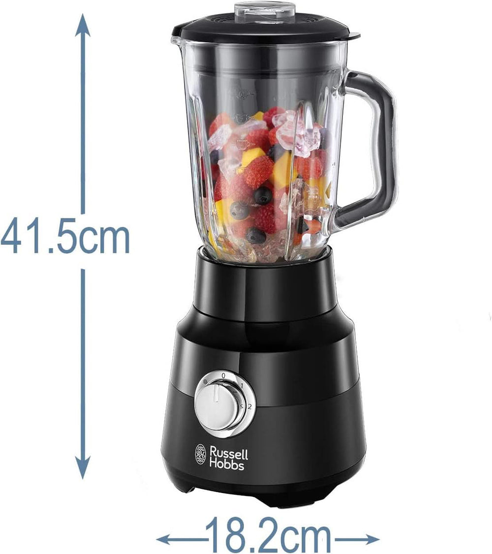 Russell Hobbs Standmixer [1.5L Glasbehälter] Matt Schwarz (Starker 0.9PS motor, Impuls-/Ice-Crush-Funktion, Edelstahlmesser, Bpa-Frei Mixer, Elektrischer Zerkleinerer, Smoothie-Maker) 24722 Natúr Shop