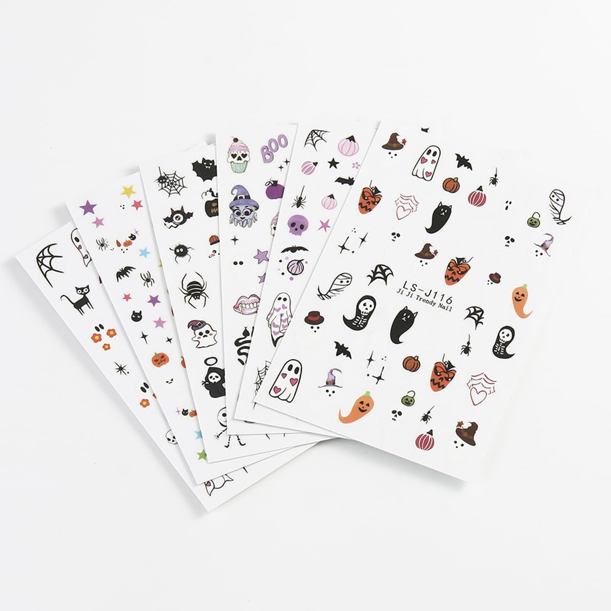 JMEOWIO Nagelsticker Halloween Süßer Geisterkürbis 9 Blatt Nail Art Sticker Selbstklebend Nagelaufkleber Dekoration Nageldesign Zubehör