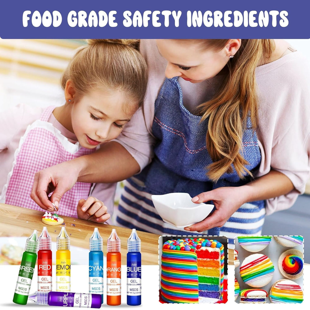 Colorant alimentar în gel - Coloranți alimentari în culorile curcubeului pentru prăjituri, copt, fursecuri, macaroane - Colorant alimentar concentrat fără zahăr pentru decorarea torturilor, băuturi, ouă de Paște, slime - 15 g fiecare