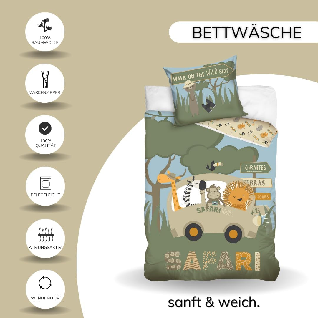 Gyermek ágyneműgarnitúra, állatok, 100% pamut cipzárral Ágynemű - gyermek Naty Shop