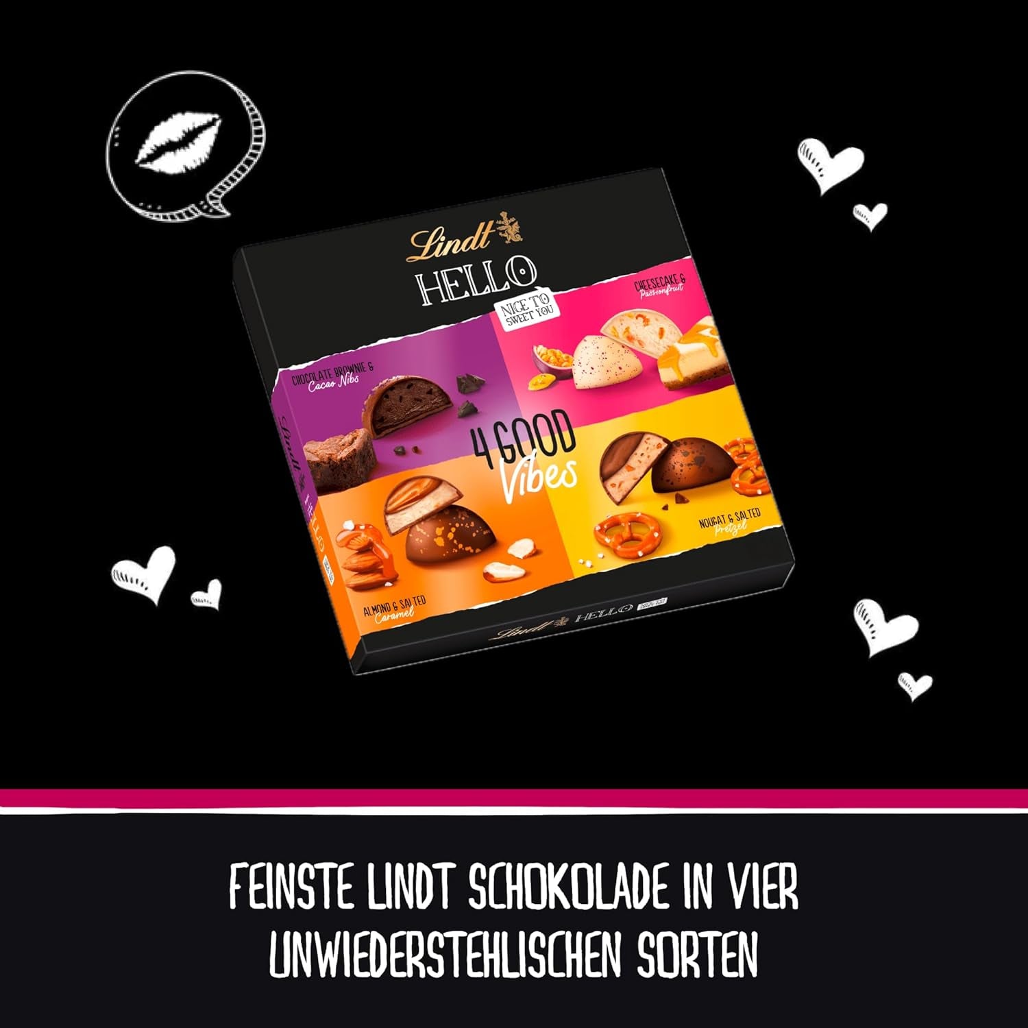 Lindt Schokolade HELLO 4 Good Vibes | 164G | 4 Verschiedene HELLO Pralinen Zum Teilen Oder Selber Genießen | Schokoladengeschenk Naty Shop