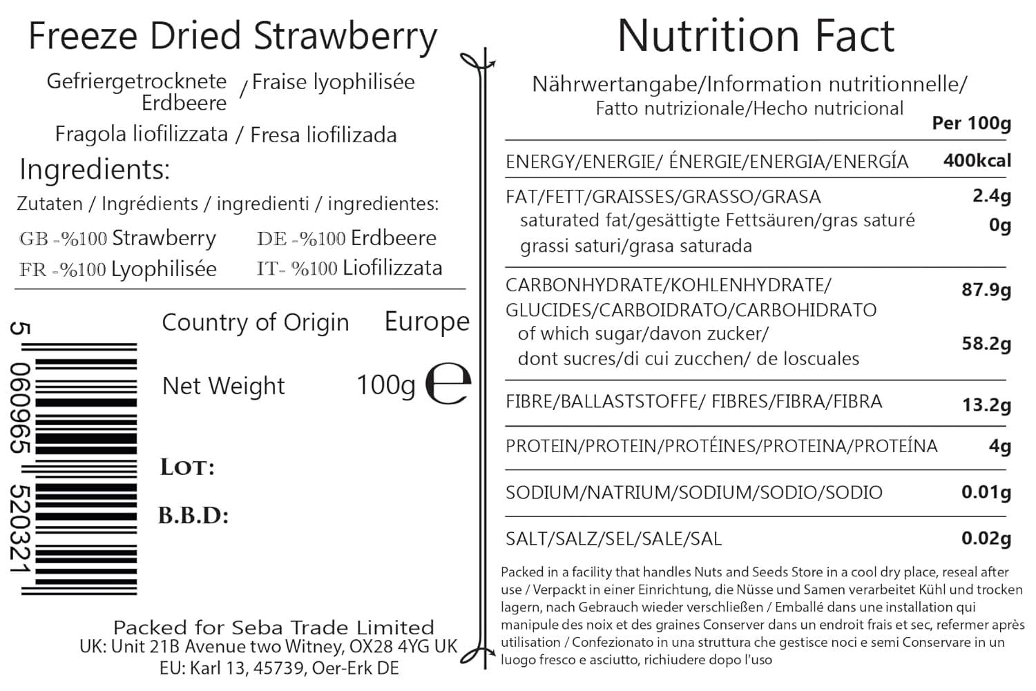 Seba Garden Premium, căpșuni mediteraneene delicioase deshidratate, fără OMG și vegane Produse deshidratate Naty Shop