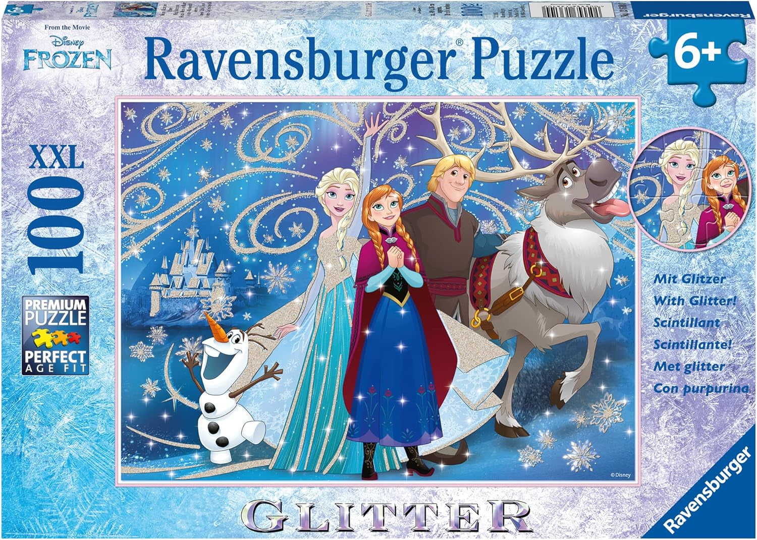 Ravensburger Puzzle gyerekeknek - 13610 Frozen - Szikrázó hó - Disney Frozen Puzzle gyerekeknek 6 éves kortól, 100 darabos XXL formátumban, csillogó Puzzle Naty Shop Cartoon