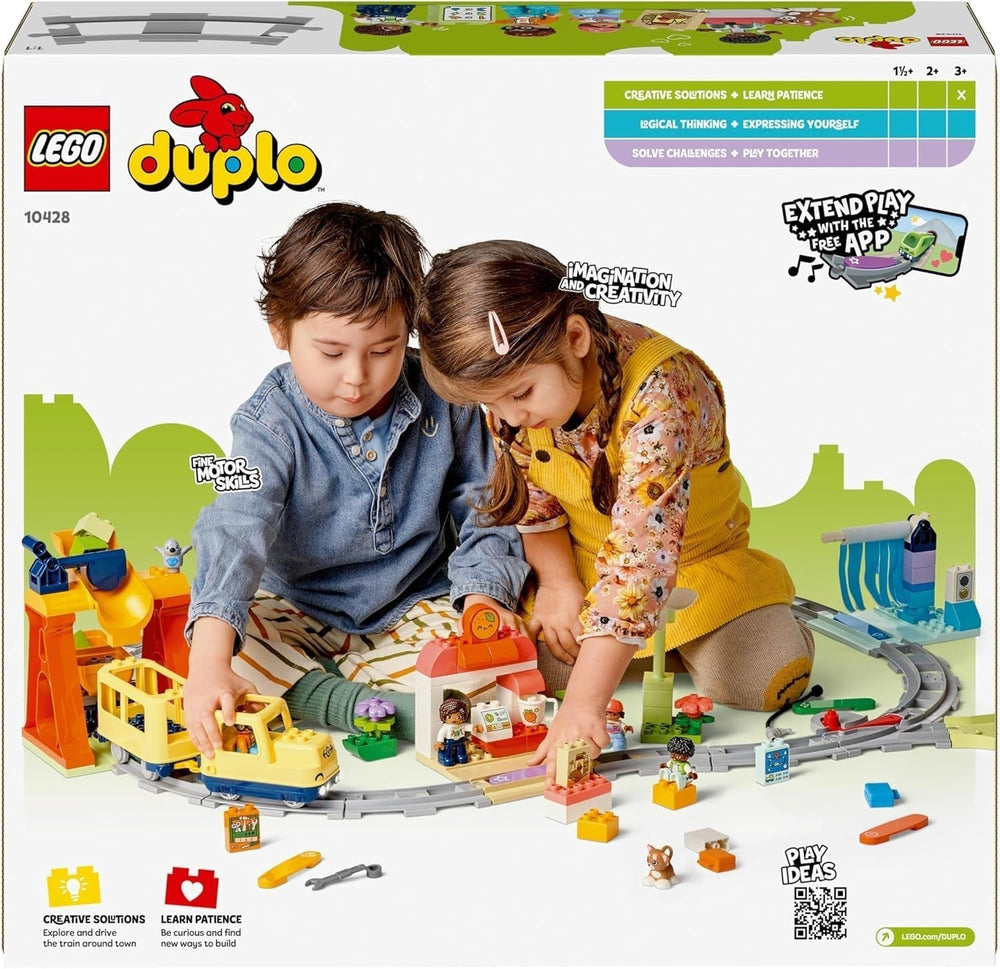 LEGO DUPLO Town nagy, interaktív vasút, építőjáték 3 éves gyerekeknek, Push & Go mozdony fényekkel és hangokkal, pályaalkatrészek, oktatójáték óvodásoknak 10428 építőkészlet Beuche den LEGO-Store