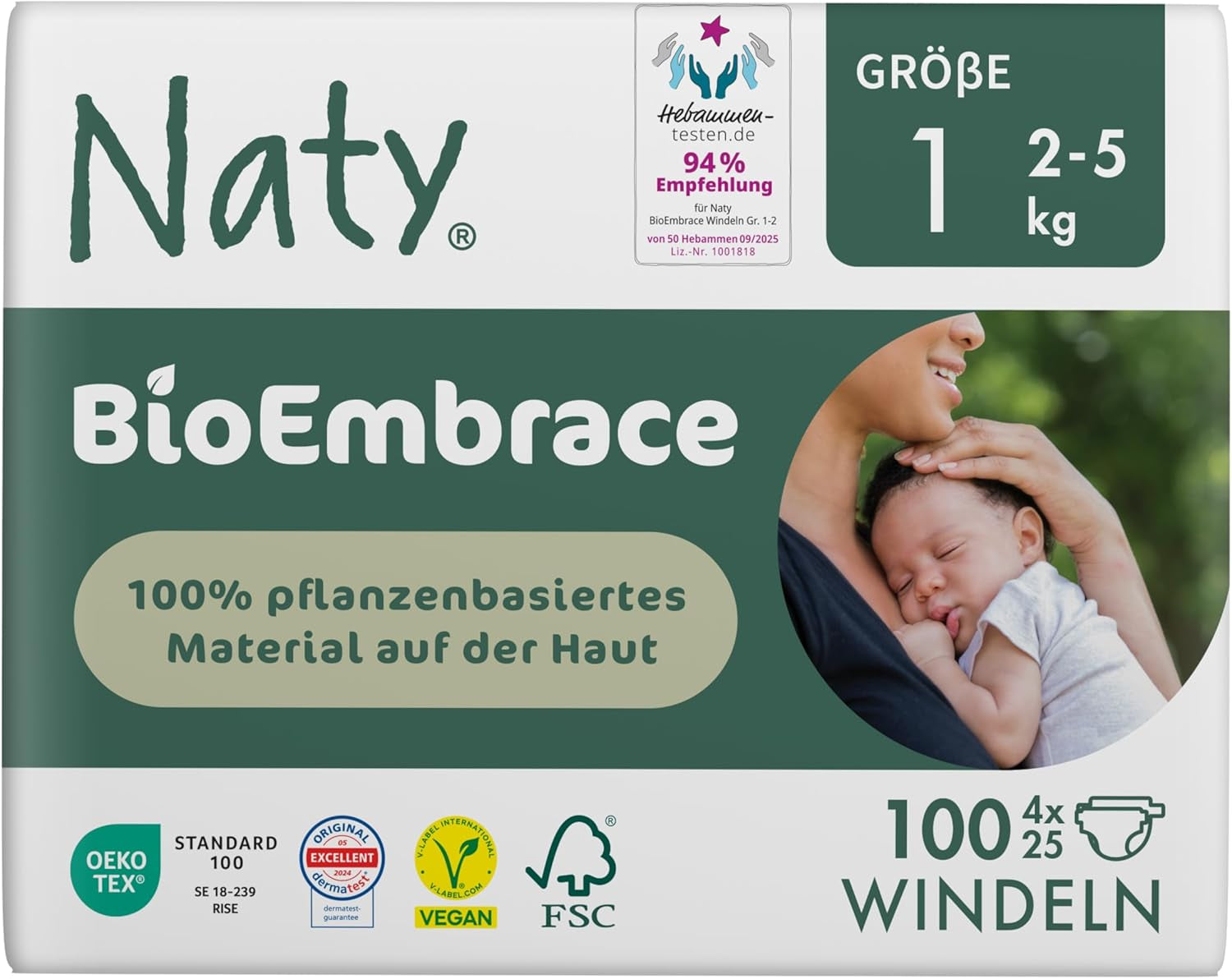 Naty BioEmbrace babapelenka, 5-ös méret (11-25 kg) | 100%-ban növényi alapú anyagok, gyengéd a bőrhöz | Légáteresztő puhaság, bőrgyógyászatilag tesztelt, kiváló felszívódás | 80 db.