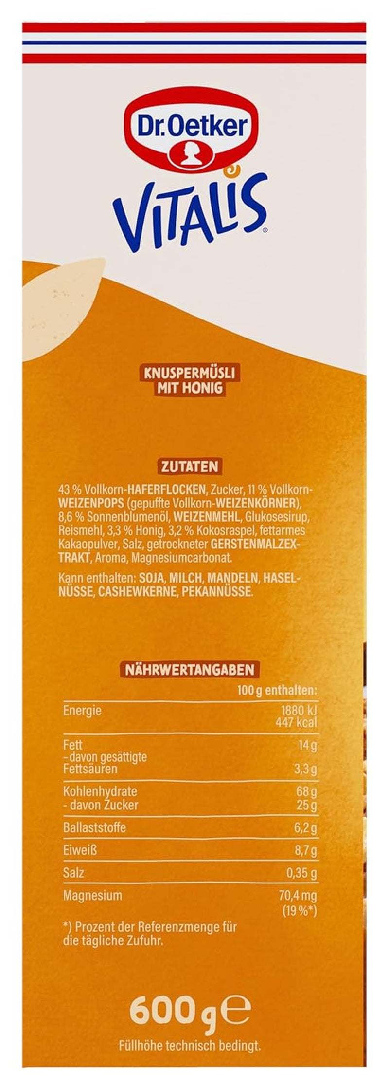 Dr. Oetker Vitalis ropogós mézek: Mézes ropogós müzli reggelire és uzsonnára, 5 csomag (5 x 600 g)