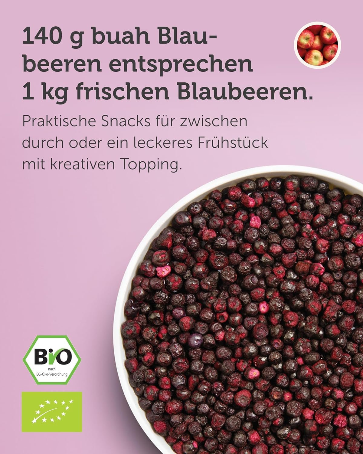 Afine organice liofilizate BUAH® | Afine organice liofilizate fără zahăr adăugat | 100% fructe liofilizate (vegan, fără gluten, fără lactoză) | Gustare ideală (140g) Produse deshidratate Naty Shop