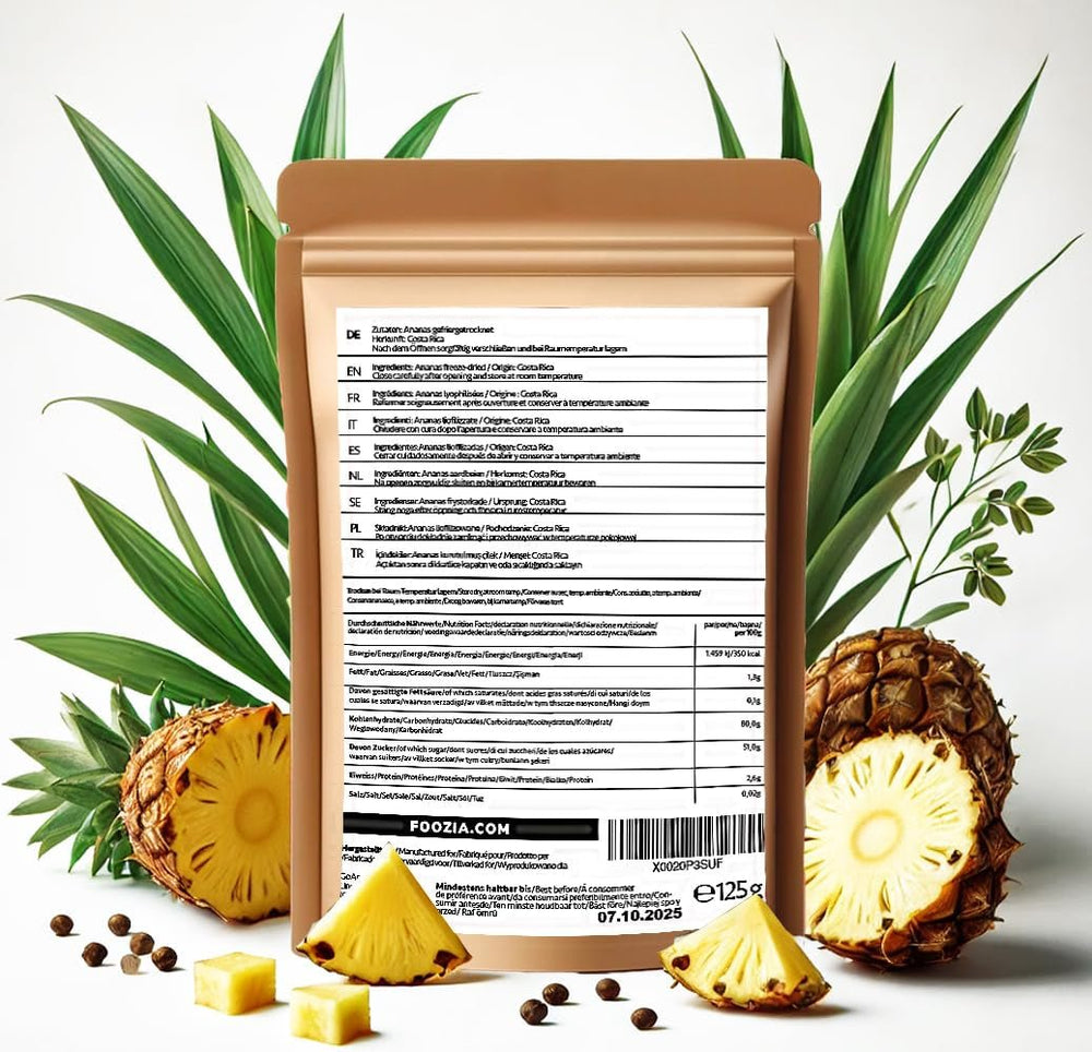 Ananas liofilizat 125g bucăți mari, Fructe liofilizate fără aditivi 100% pure - Fructe uscate naturale - Ananas uscat, fructe uscate de la Foozia Produse deshidratate Naty Shop