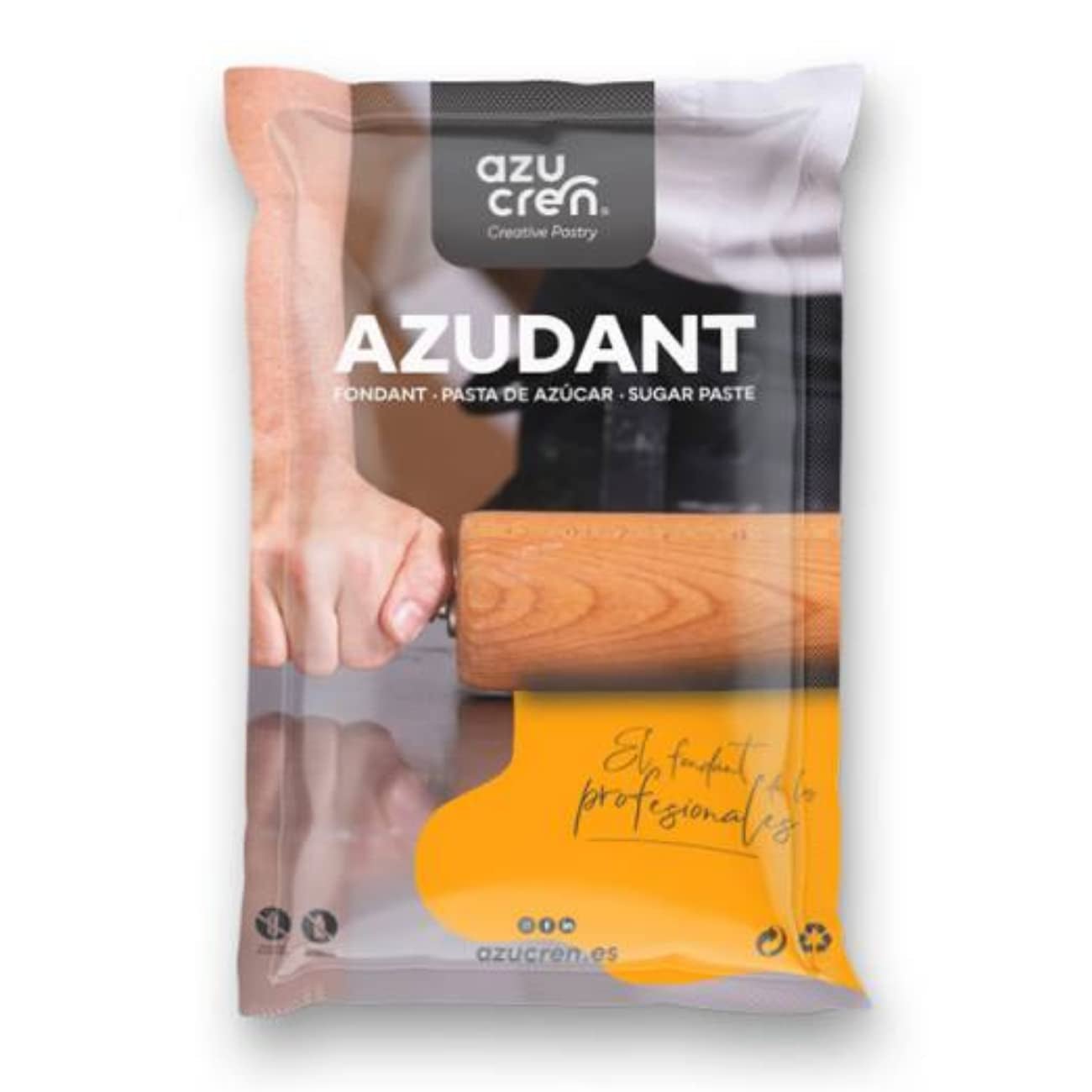 Azucren - Azudant - Roll fondant - Ușor de utilizat, neted, flexibil, moale și pliabil - Perfect pentru decorarea torturilor, halal, kosher - Fără gluten - 250G (Orange) Pasta de zahar Naty Shop Default Title