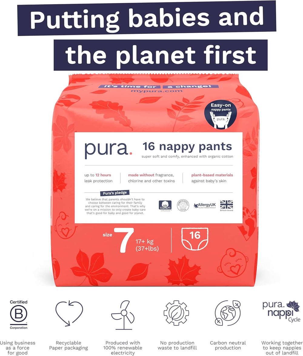 Környezetbarát bugyi, 7-es méret (17 kg+), 16db, Eldobható fehérnemű érzékeny és allergiás bőrre, Illatanyagmentes, Oldalra húzott