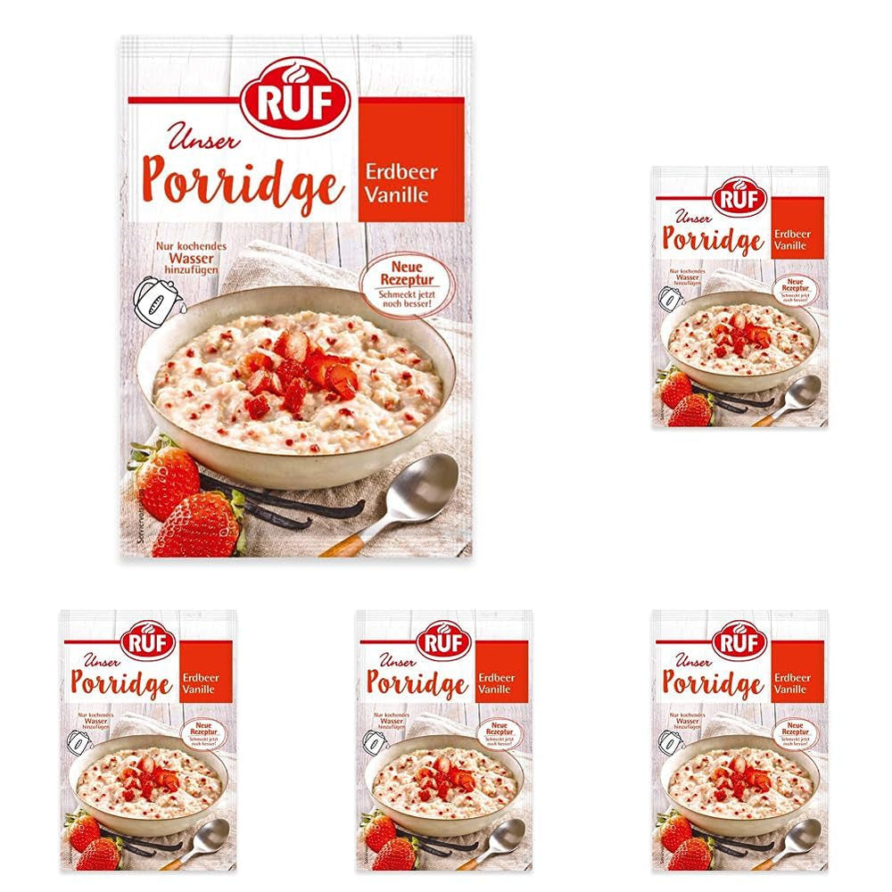 Terci de ovăz instant RUF cu căpșuni și vanilie, o masă de vară cu ovăz gata în 3 minute, 1 pliculeț x 65g
