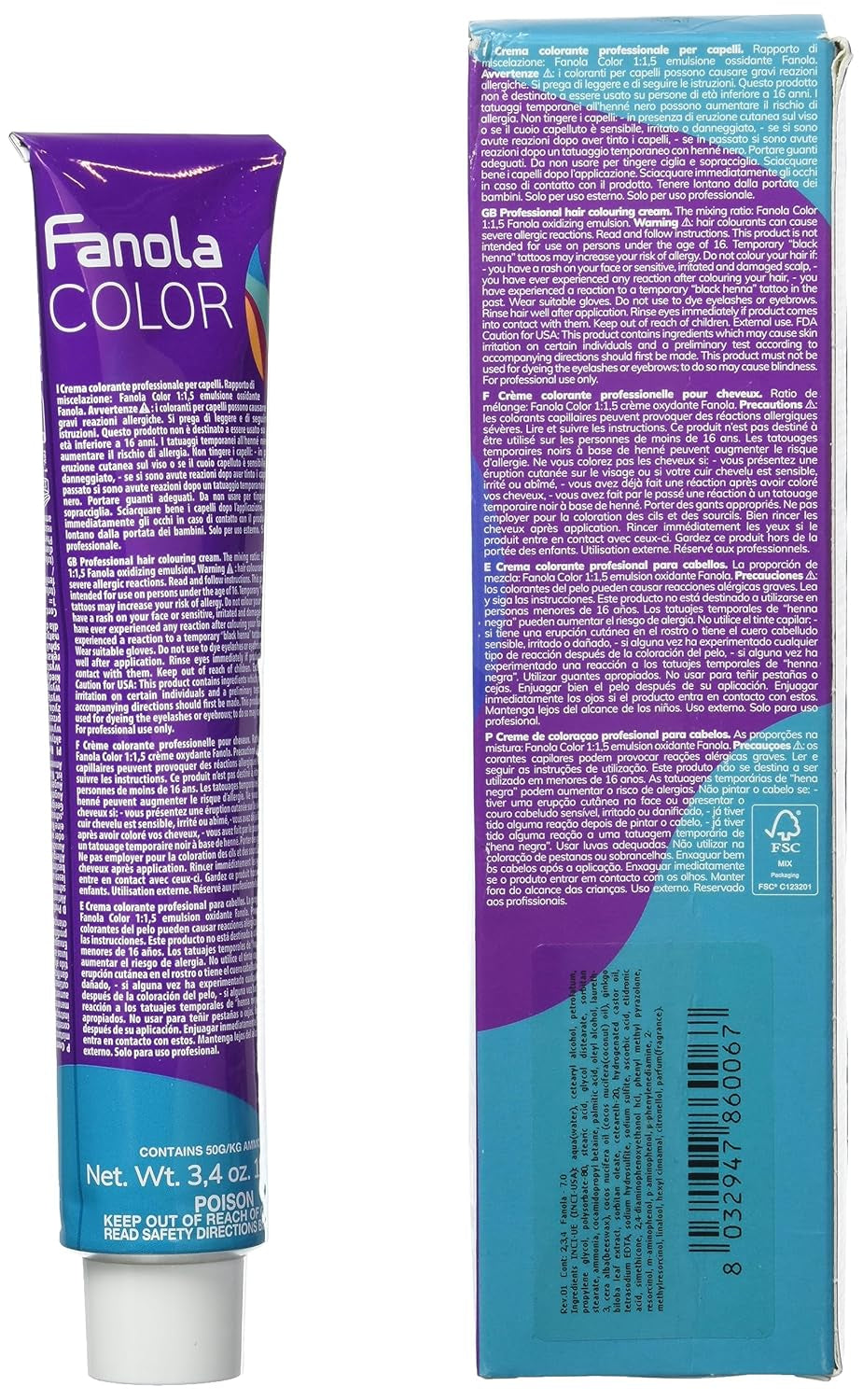 Fanola crema colore Cremă colorantă 7.0 Blond, 100 ml Vopsea pentru par Naty Shop