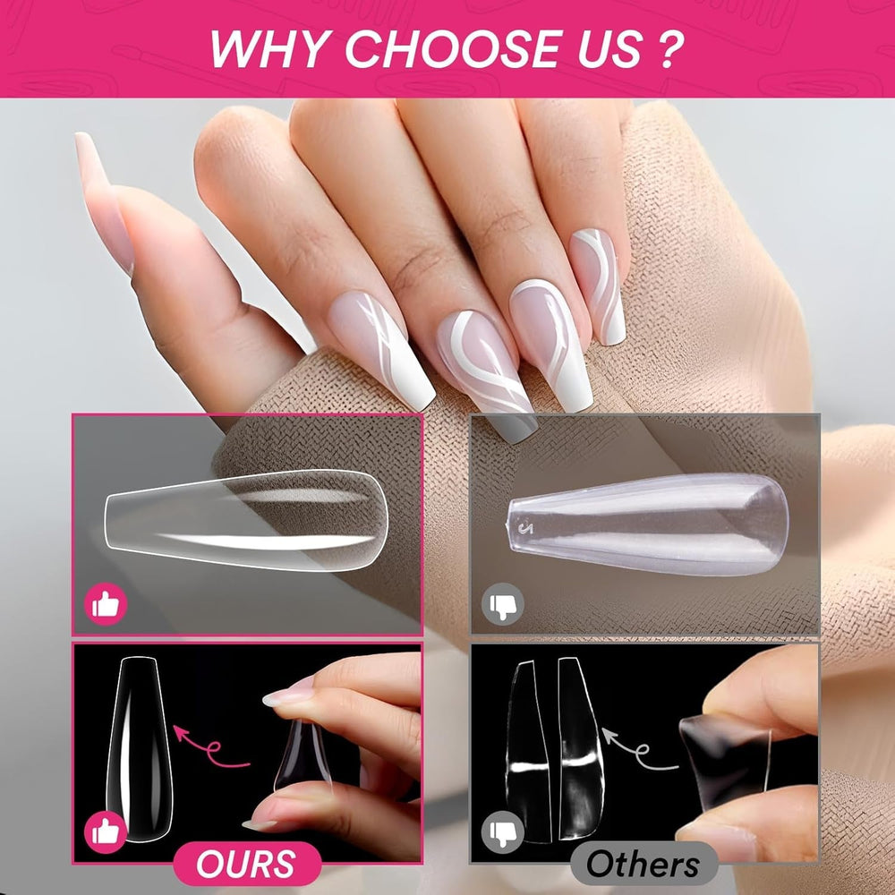 Alyvisun Tips Unghii Balet, 500 Bucăți Tips Unghii Acrilice Cu Acoperire Completă cu 240 Bucăți Set de Autocolante pentru Unghii, 10 Dimensiuni Tips Transparent pentru Unghii cu Gel Tips Unghii cu Gel Moale Tips Unghii Balerina