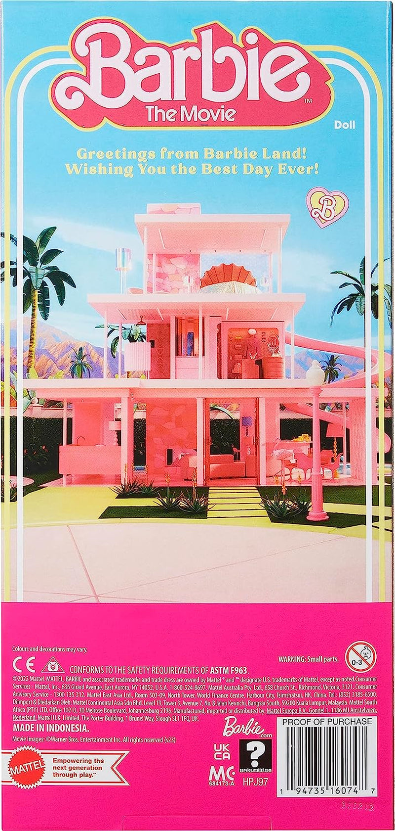 Barbie the Movie - Doll Movies Fans, Ken Doll, păpușă de colecție cu placă de surf și adidași, corp mobil, păr blond platinat, potrivită ca cadou pentru copii de la 3 ani, HPJ97 Papusi Naty Shop