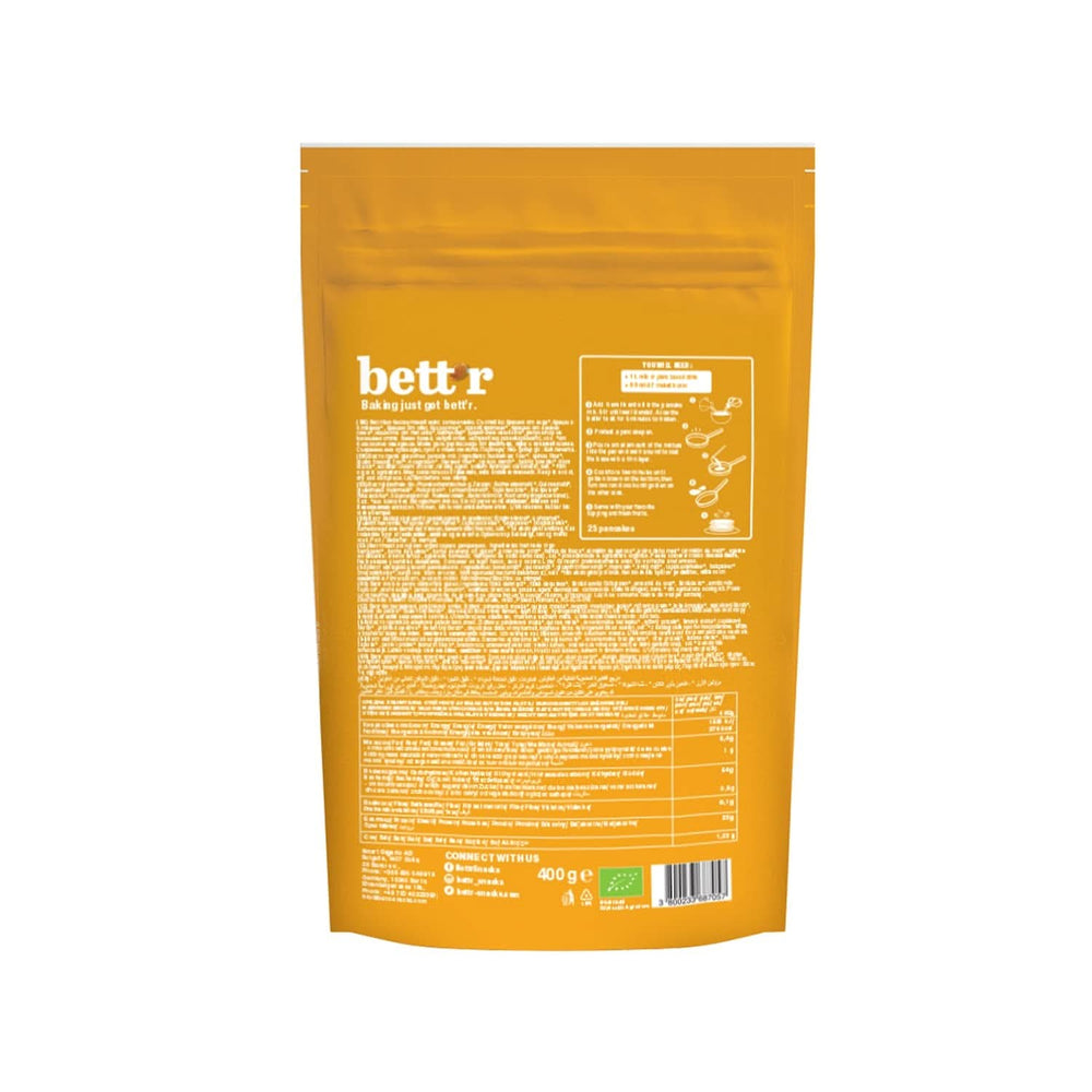 Bett'R palacsintakeverék, bio, vegán és gluténmentes sütőkeverék, 6 x 400 gramm Kitchen Naty Shop