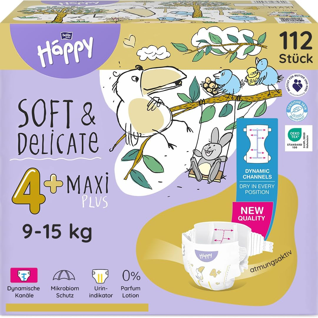 Bella Baby Happy Premium pelenkák, 6-os méret, Junior Extra, 15+ kg, 96 db, DERMATEST és OEKO-TEX Seal, Eldobható babapelenkák
