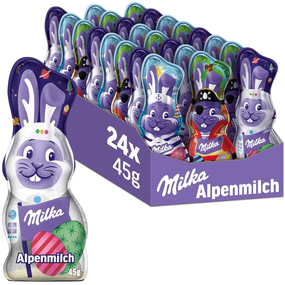 Milka Smiling Bunny Alpine Milk Design Edition - húsvéti csokoládé 3 különböző mintával - 24 x 45g