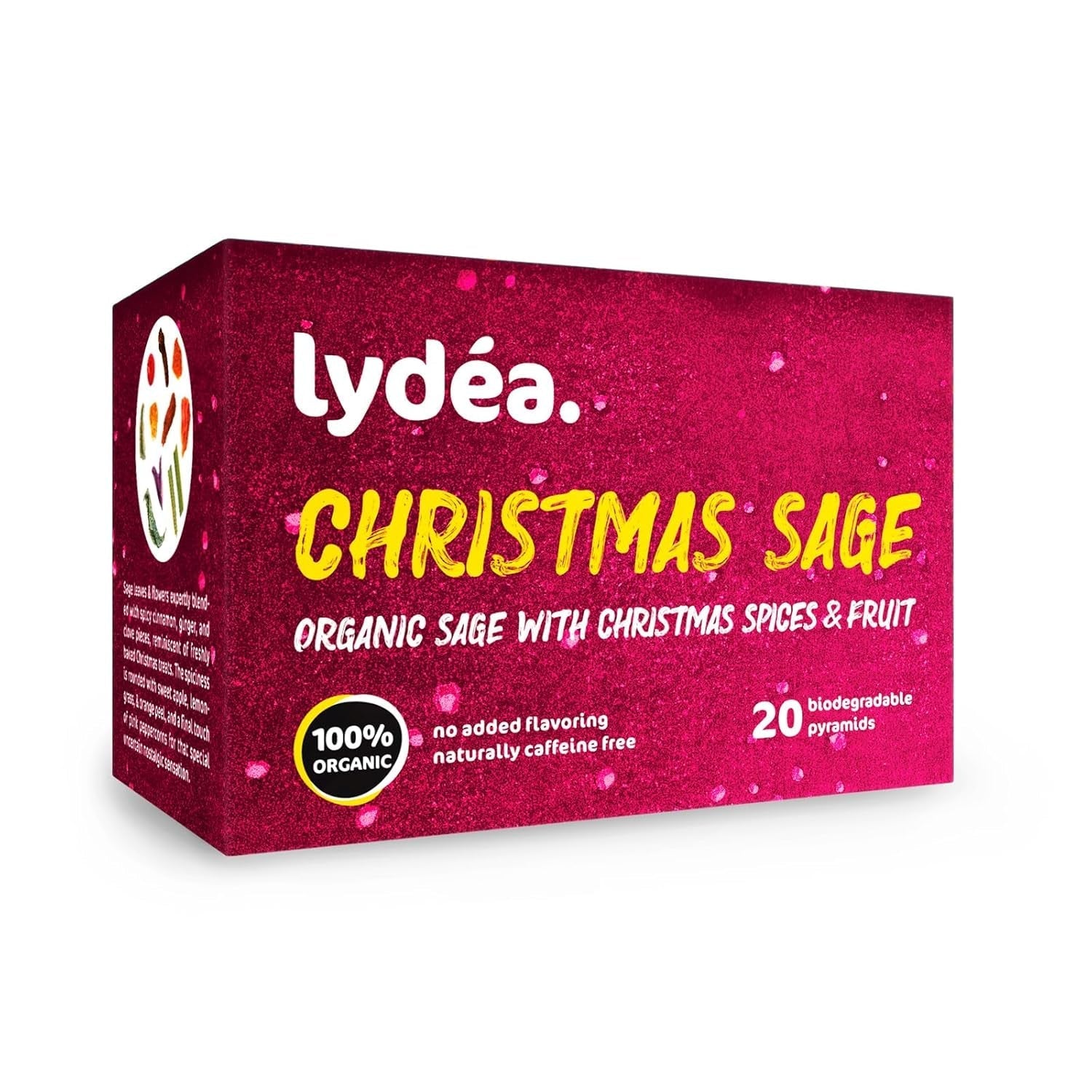Lydea Bio-Salvie – Ceai de plante aromatice minunat, cu condimente și fructe întregi, fără cofeină, 60 piramide, pachet de 3 [3 x 20 piramide]