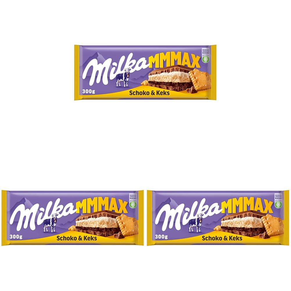 Milka Mmax csokoládé és keksz – alpesi tejcsokoládé tejszínes töltelékkel és ropogós kekszdarabokkal – 300g