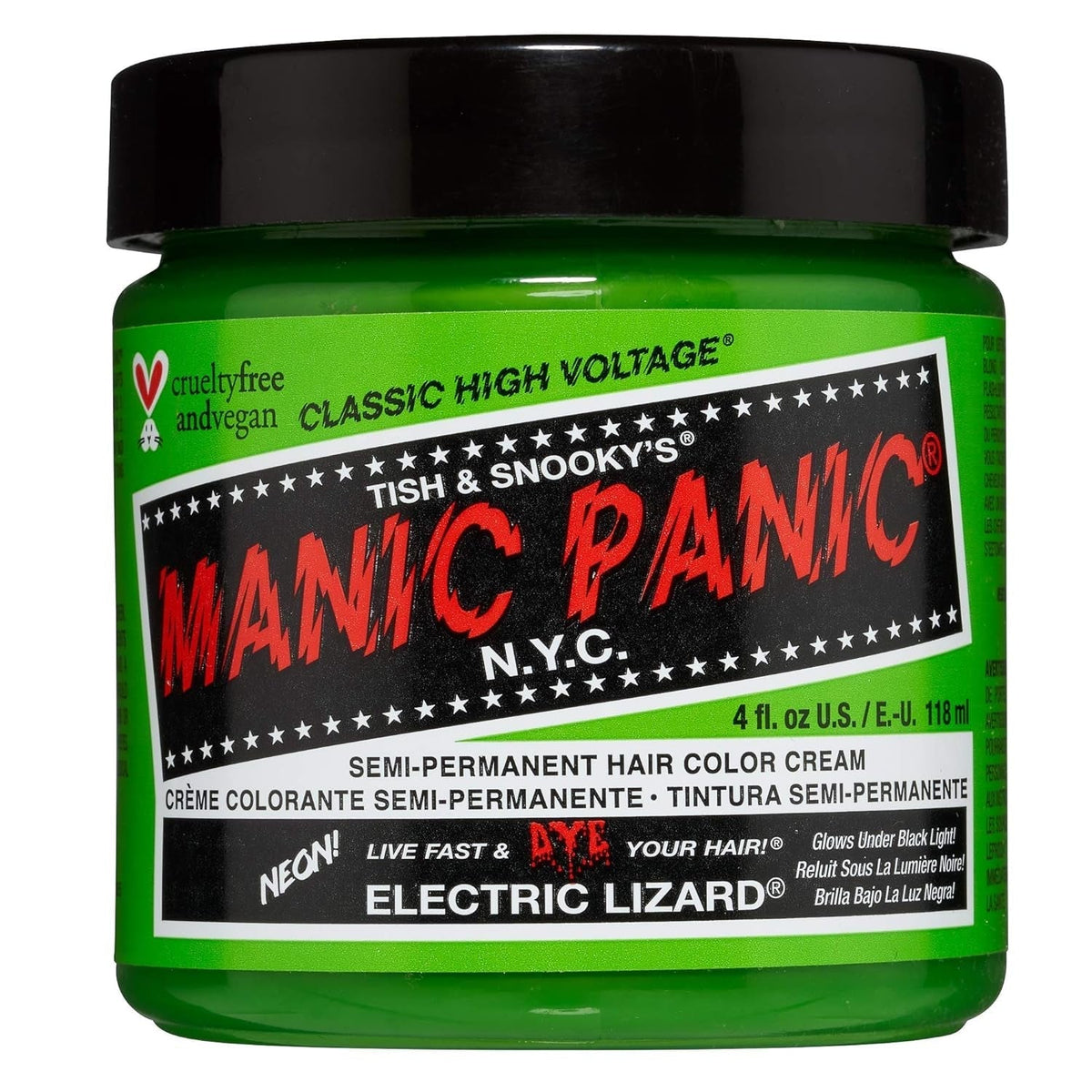 Manic Panic Electric Lizard Classic Cream, vegan, fără cruzime, vopsea de păr verde semipermanentă 118ml Vopsea pentru par Naty Shop Șopârlă electrică 118 Ml (1 pachet)
