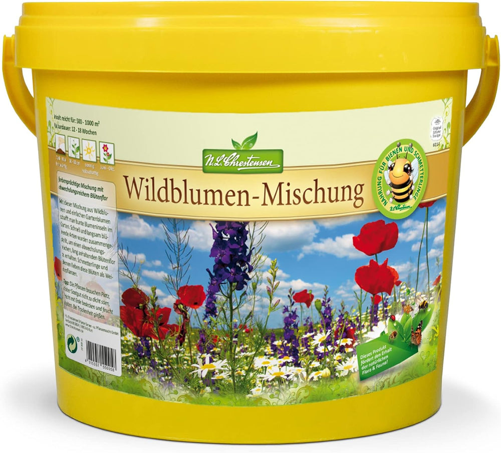 Wild Flower Mix NL Chrestensen | 5 literes vödör 500-1000 m²-hez | Hardy évelő virágmag | Vadvirág rét méheknek és lepkéknek | Kertnek, rétnek