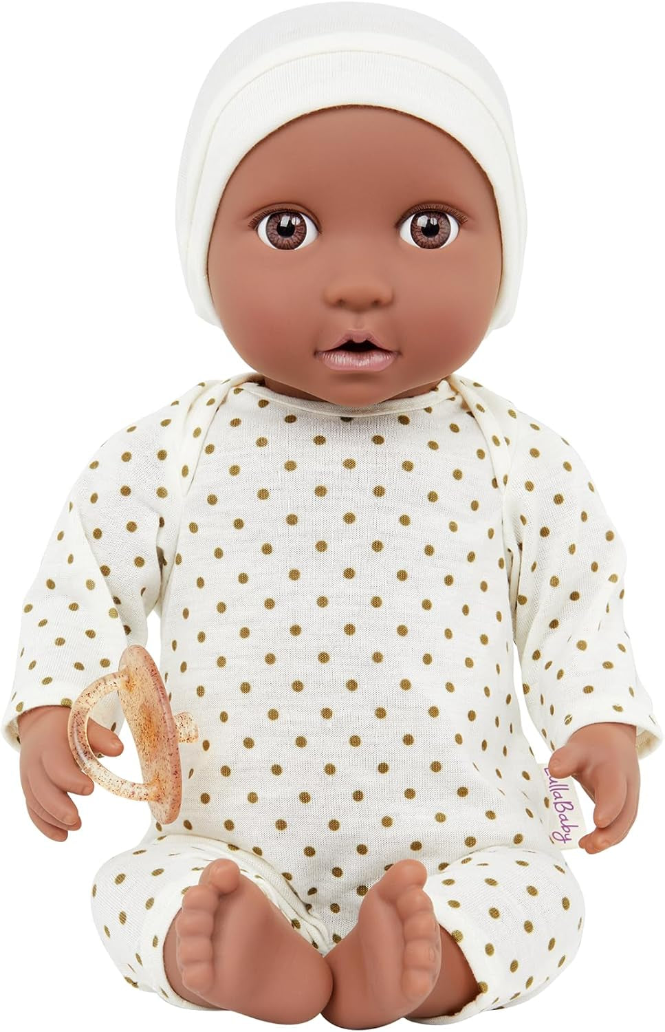 LullaBaby - Baby Puppe - Einteiler & Mütze - 36 cm Realistic Baby-Puppe - Mogyoróbarna szemek és puha test - Romper & Schnuller-Zubehör - Pretend Play Spielzeug - Kinder 2 Jahre +
