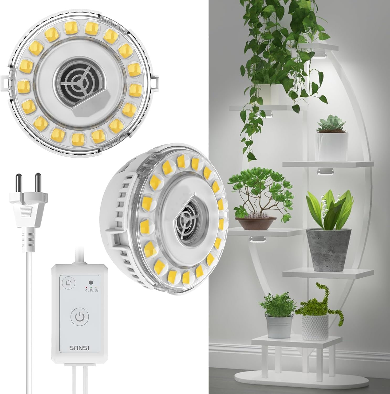 SANSI LED beltéri növénytermesztési lámpa 2 fejes teljes spektrumú 10 W (150 W-nak megfelelő) 4/8/12 órás időzítő beltéri növényházi növényházi hidroponikus függőlámpa