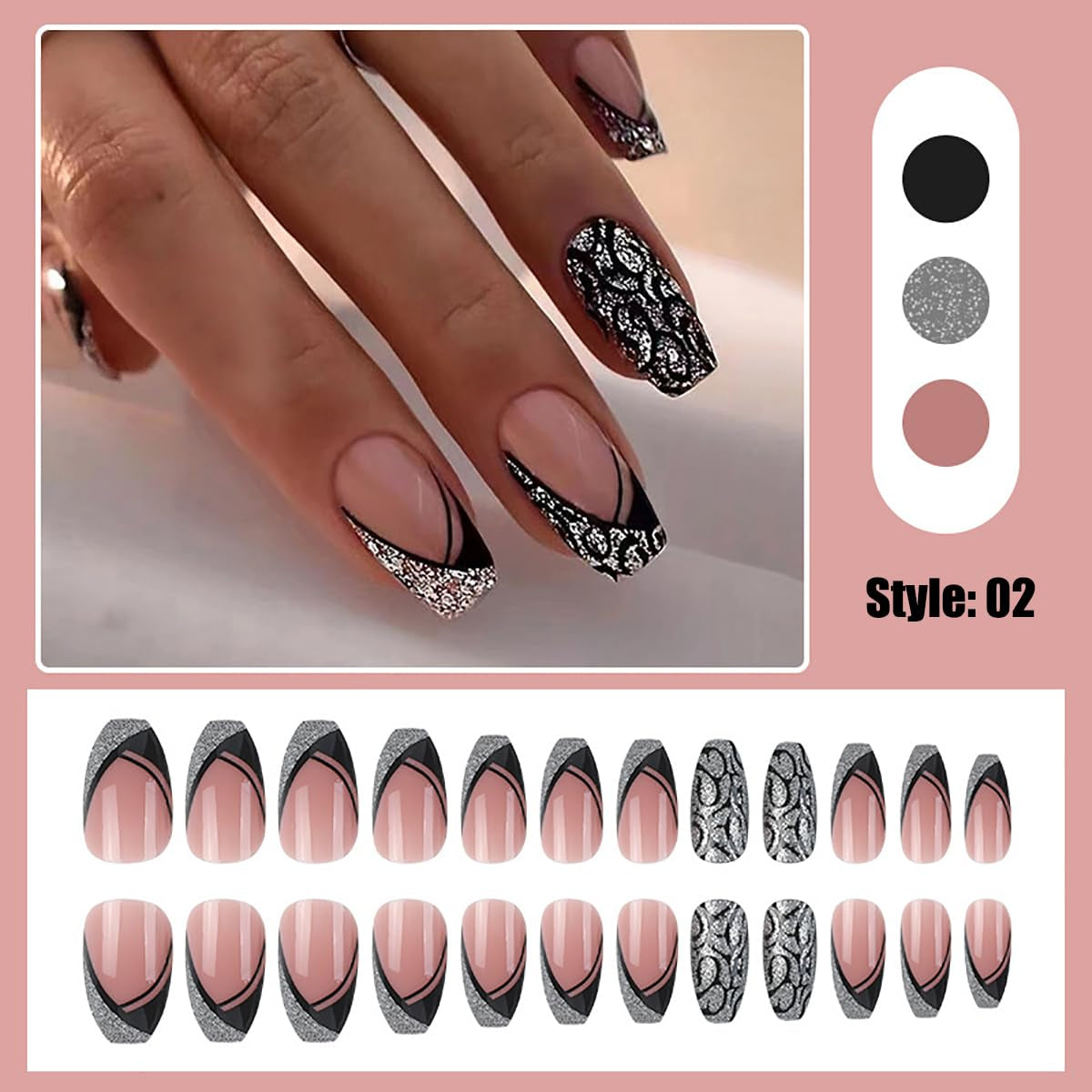 Unghii artificiale, sclipici natural, scurte, prin presare, acrilice, autoadezive, unghii strălucitoare pentru femei și fete, accesorii pentru nail art, 48 bucăți