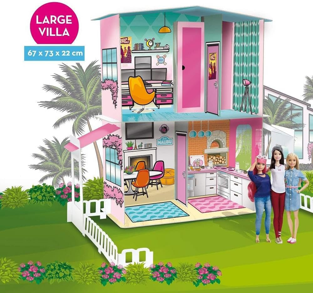 Lisciani - BARBIE babaház - Barbie Dream Villa két szintes - 3D-s ház építésre, díszítésre és tervezésre - Kreatív kézműves és építőjáték gyerekeknek 4 éves kortól Babaházak Naty Shop