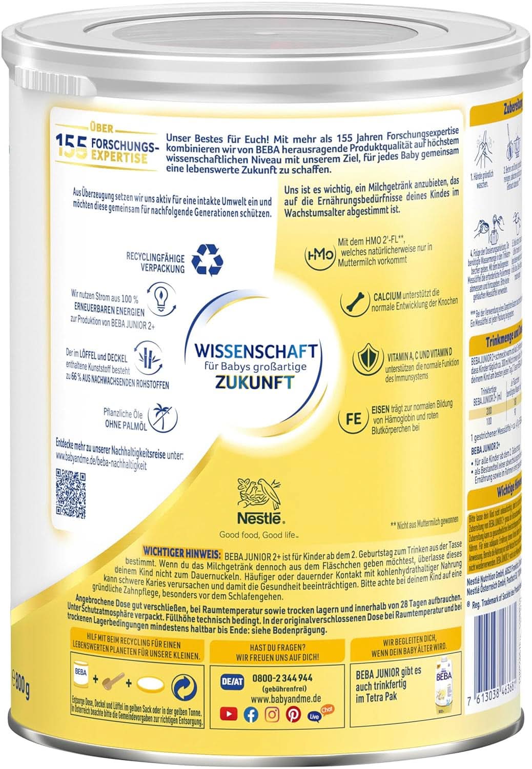 BEBA Junior 2+ 2. születésnapi tejital, HMO 2'-FL bébiétel, csak laktóz, pálmaolaj mentes, 6. csomag (6 x 800 g) Anya és Baba Naty Shop