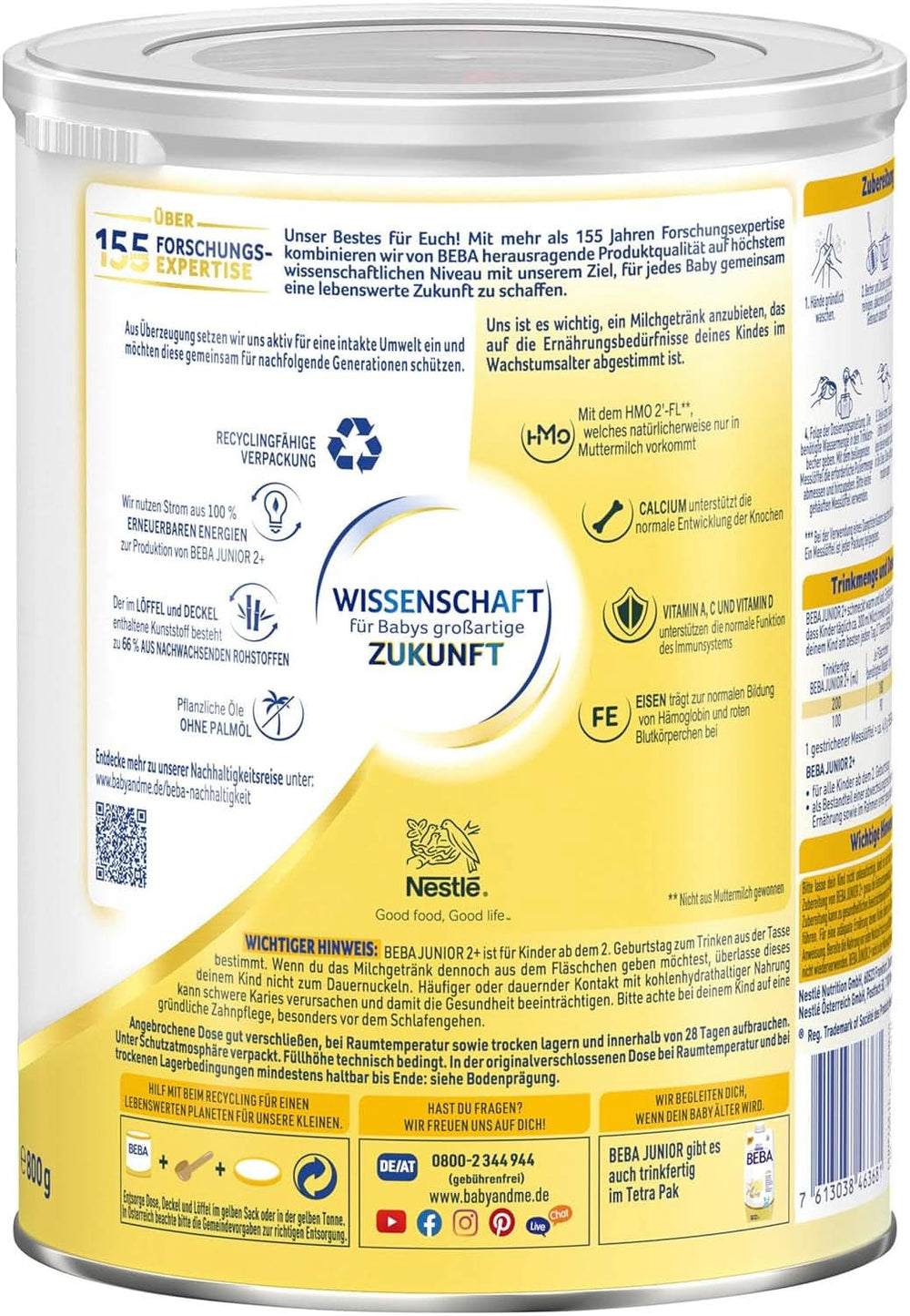 BEBA Junior 2+ 2. születésnapi tejital, HMO 2'-FL bébiétel, csak laktóz, pálmaolaj mentes, 6. csomag (6 x 800 g) Anya és Baba Naty Shop