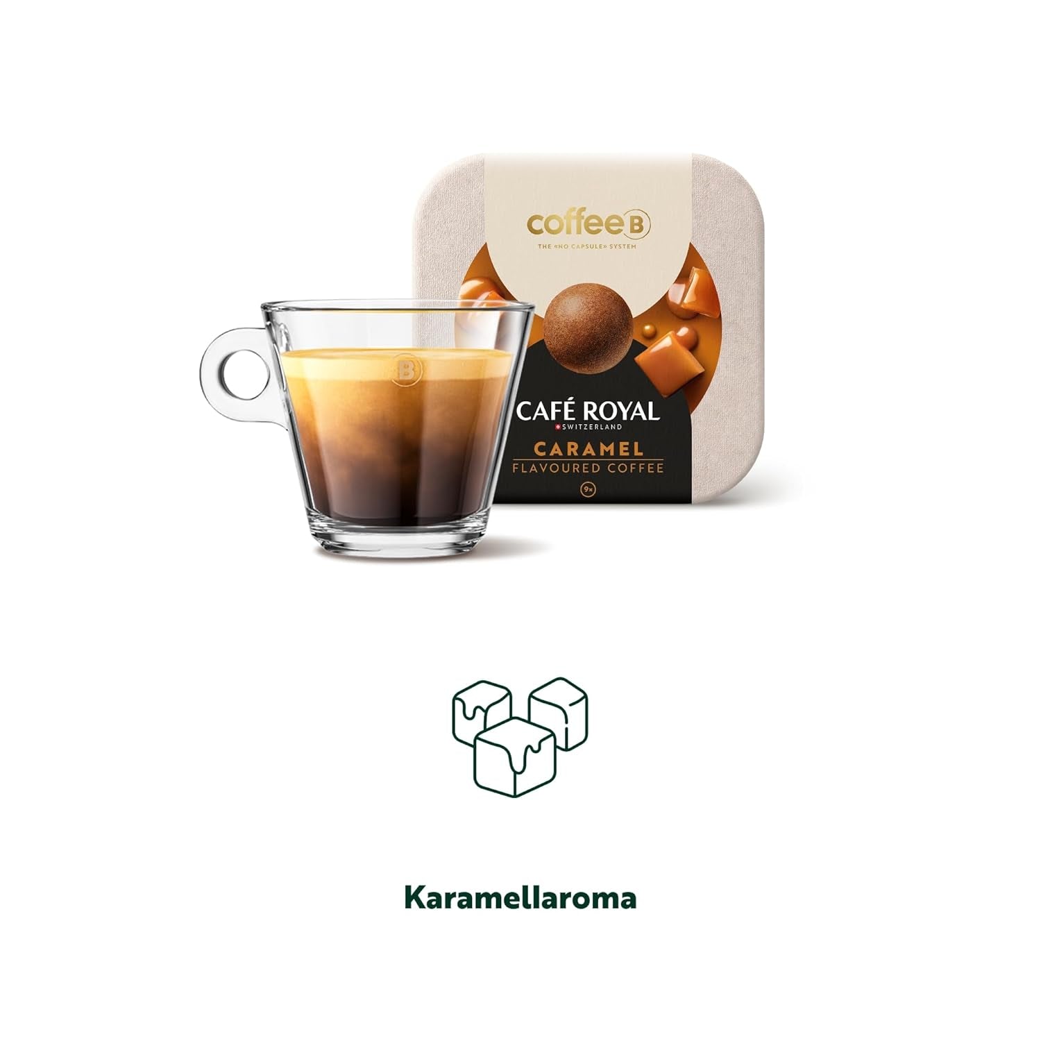 CoffeeB Kaffee Caramel Flavoured - Coffee Balls für CoffeeB Kaffeemaschinen, 100% Arabica - das Kapselsystem ohne Kapsel (10x9)