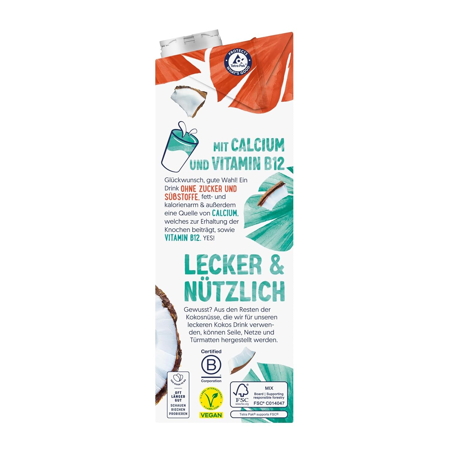 Alpro Kokosnussdrink ohne Zucker – Ohne Süßstoffe – Vegán és tejföl – Von Natur aus lactosefrei und fettarm – Gazdag kalcium és vitamin – 8 x 1 L