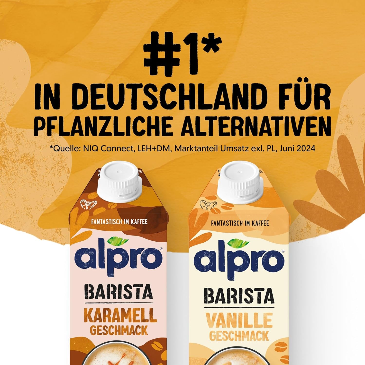 Alpro Barista Karamell – Zum Aufschäumen – Von Natur aus lactosefrei – 8 x 750 ml – Haltbar