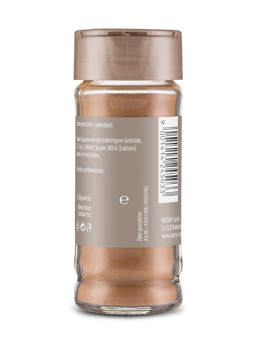 Kotányi Zimt gemahlen, würzig-süßer Geschmack, veredelt Milchreis, Gebäck, Desszertek, Üveg 80 ml