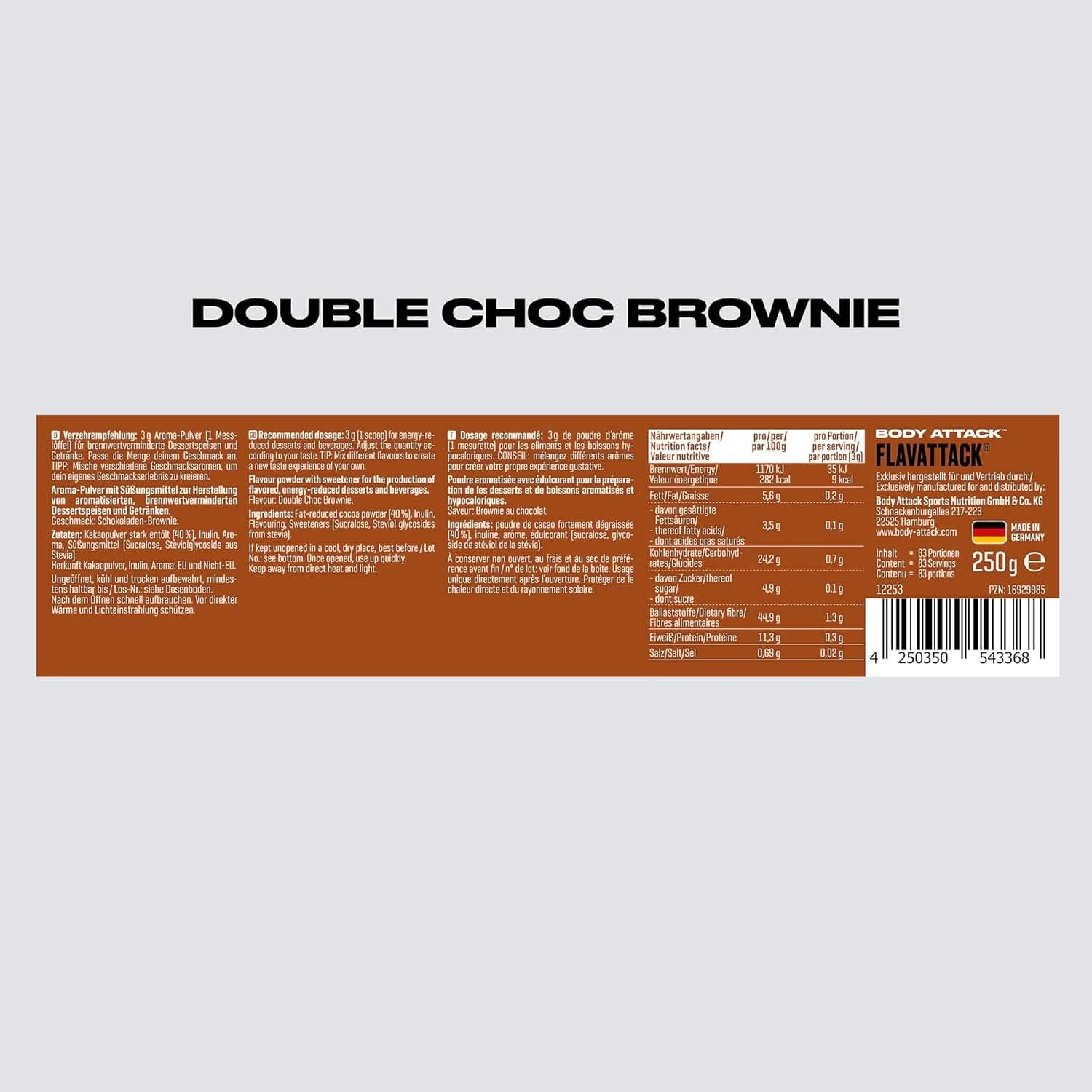 Body Attack Flavattack®, Double Choc Brownie, 250G / 83 adag Aromas Naty Shop