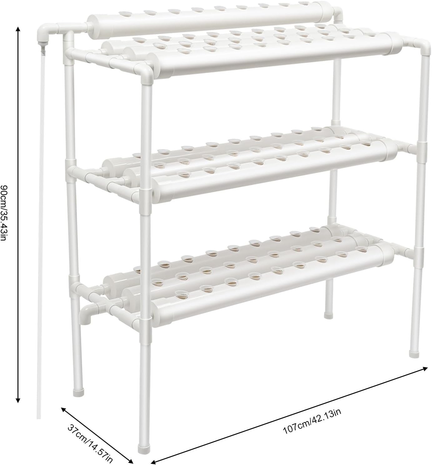 Háromrétegű hidroponikus termesztőkészlet 90/108 ültetési hellyel és vízszivattyúval, PVC talajmentes növénytermesztő rendszerekkel, hidroponikus termesztőkészletekkel zöldségekhez és gyümölcsökhöz (108 ültetési hely)